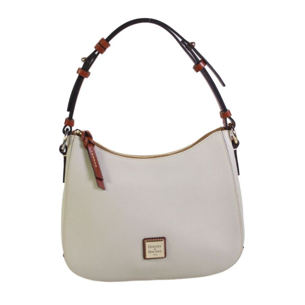 Dooney & Bourke Womens Leather Two-Toned Zip Up Shoulder Bag Beige